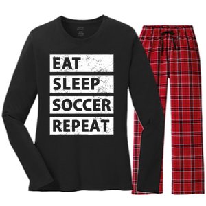 Soccer Player Eat Sleep Soccer Women's Long Sleeve Flannel Pajama Set 