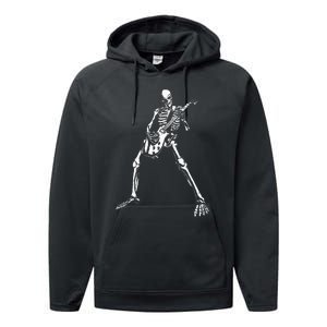 Skeleton Playing Electric Guitar Solo Halloween Rock Music Performance Fleece Hoodie