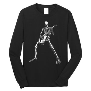 Skeleton Playing Electric Guitar Solo Halloween Rock Music Long Sleeve Shirt