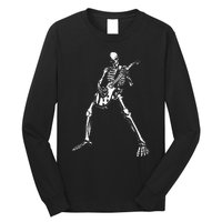 Skeleton Playing Electric Guitar Solo Halloween Rock Music Long Sleeve Shirt