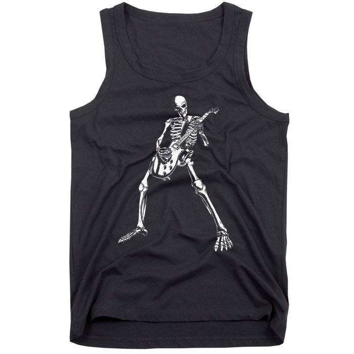 Skeleton Playing Electric Guitar Solo Halloween Rock Music Tank Top