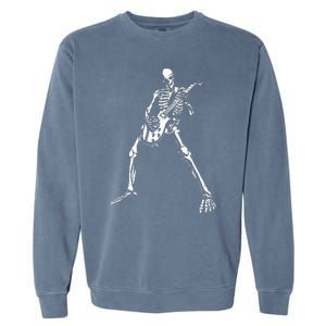 Skeleton Playing Electric Guitar Solo Halloween Rock Music Garment-Dyed Sweatshirt