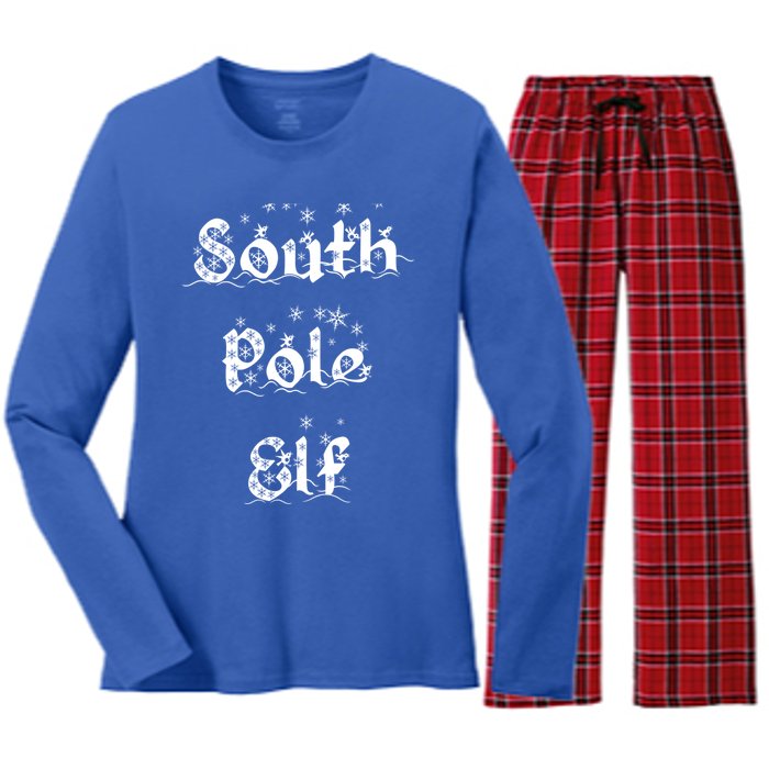 South Pole Elf Funny Novelty Christmas Snowflake Adult Humor Great Gift Women's Long Sleeve Flannel Pajama Set 