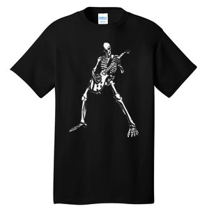 Skeleton Playing Electric Guitar Solo Halloween Rock Music Tall T-Shirt