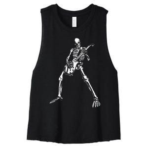 Skeleton Playing Electric Guitar Solo Halloween Rock Music Women's Racerback Cropped Tank