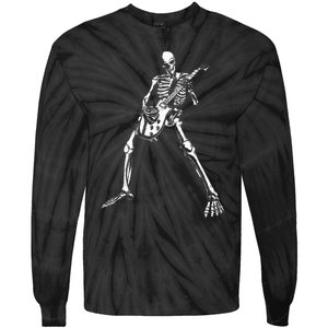 Skeleton Playing Electric Guitar Solo Halloween Rock Music Tie-Dye Long Sleeve Shirt