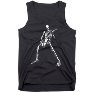 Skeleton Playing Electric Guitar Solo Halloween Rock Music Tank Top