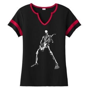 Skeleton Playing Electric Guitar Solo Ladies Halftime Notch Neck Tee