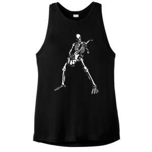 Skeleton Playing Electric Guitar Solo Ladies PosiCharge Tri-Blend Wicking Tank