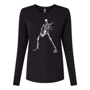 Skeleton Playing Electric Guitar Solo Womens Cotton Relaxed Long Sleeve T-Shirt