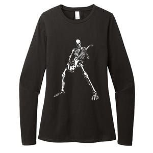 Skeleton Playing Electric Guitar Solo Womens CVC Long Sleeve Shirt