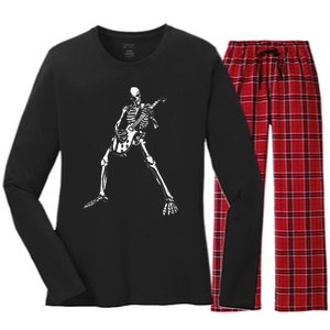 Skeleton Playing Electric Guitar Solo Women's Long Sleeve Flannel Pajama Set 