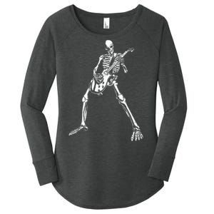 Skeleton Playing Electric Guitar Solo Women's Perfect Tri Tunic Long Sleeve Shirt