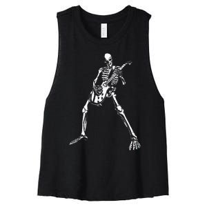 Skeleton Playing Electric Guitar Solo Women's Racerback Cropped Tank