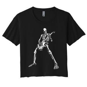 Skeleton Playing Electric Guitar Solo Women's Crop Top Tee