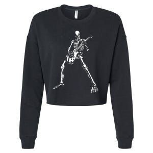 Skeleton Playing Electric Guitar Solo Cropped Pullover Crew