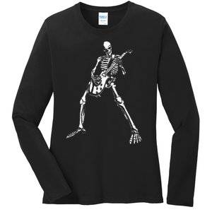 Skeleton Playing Electric Guitar Solo Ladies Long Sleeve Shirt