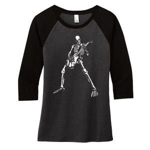 Skeleton Playing Electric Guitar Solo Women's Tri-Blend 3/4-Sleeve Raglan Shirt