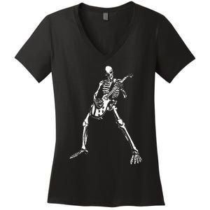 Skeleton Playing Electric Guitar Solo Women's V-Neck T-Shirt