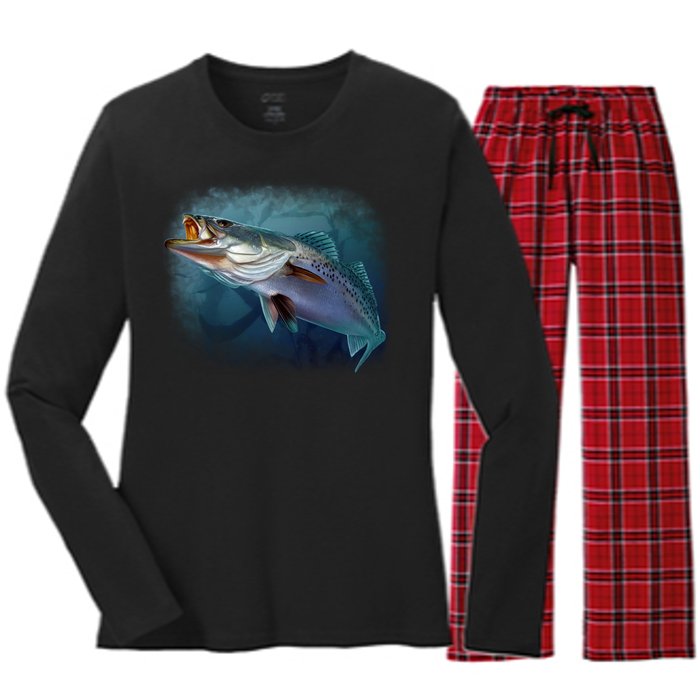 Speck Trout Fish Women's Long Sleeve Flannel Pajama Set 