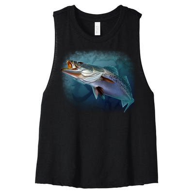 Speck Trout Fish Women's Racerback Cropped Tank