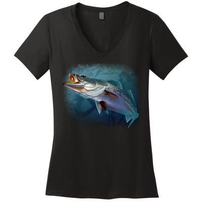 Speck Trout Fish Women's V-Neck T-Shirt