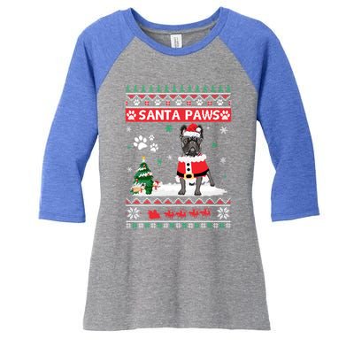 Santa Paws French Bulldog Merry Christmas Dog Funny Xmas Gift Women's Tri-Blend 3/4-Sleeve Raglan Shirt