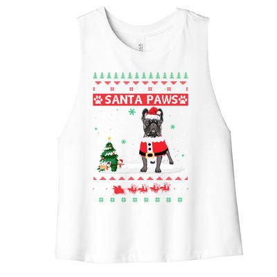 Santa Paws French Bulldog Merry Christmas Dog Funny Xmas Gift Women's Racerback Cropped Tank