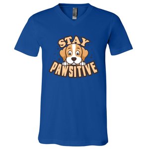 Stay Pawsitive Funny Dog Mom And Dad Love Dog Lover Great Gift V-Neck T-Shirt