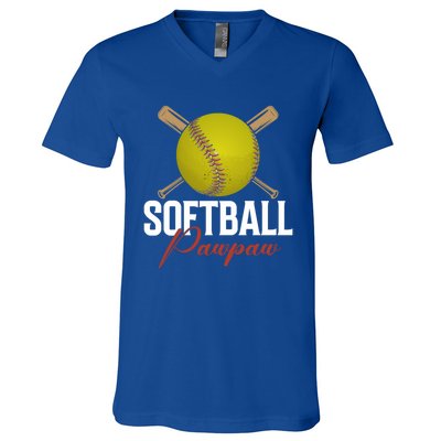 Softball Pawpaw FatherS Day Baseball Softball Pawpaw Funny Gift V-Neck T-Shirt