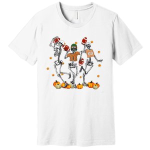 Skeleton Playing Football Halloween Spooky Season Premium T-Shirt