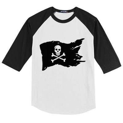 Skull Pirate Flag Jolly Roger Crossbones Kids Colorblock Raglan Jersey