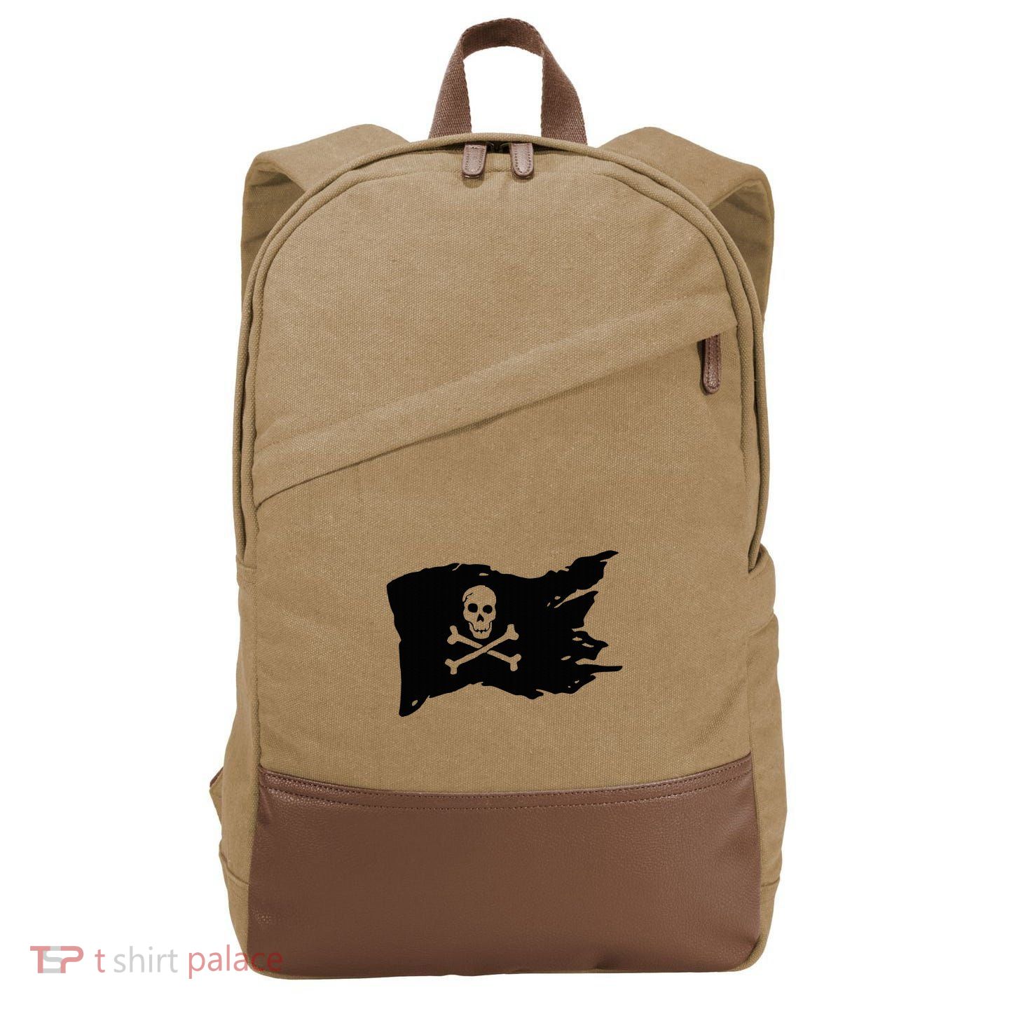 Skull Pirate Flag Jolly Roger Crossbones Cotton Canvas Backpack