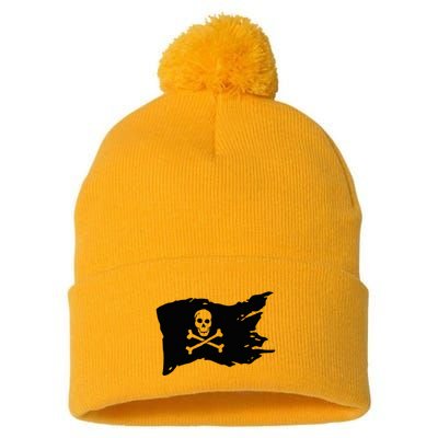 Skull Pirate Flag Jolly Roger Crossbones Pom Pom 12in Knit Beanie