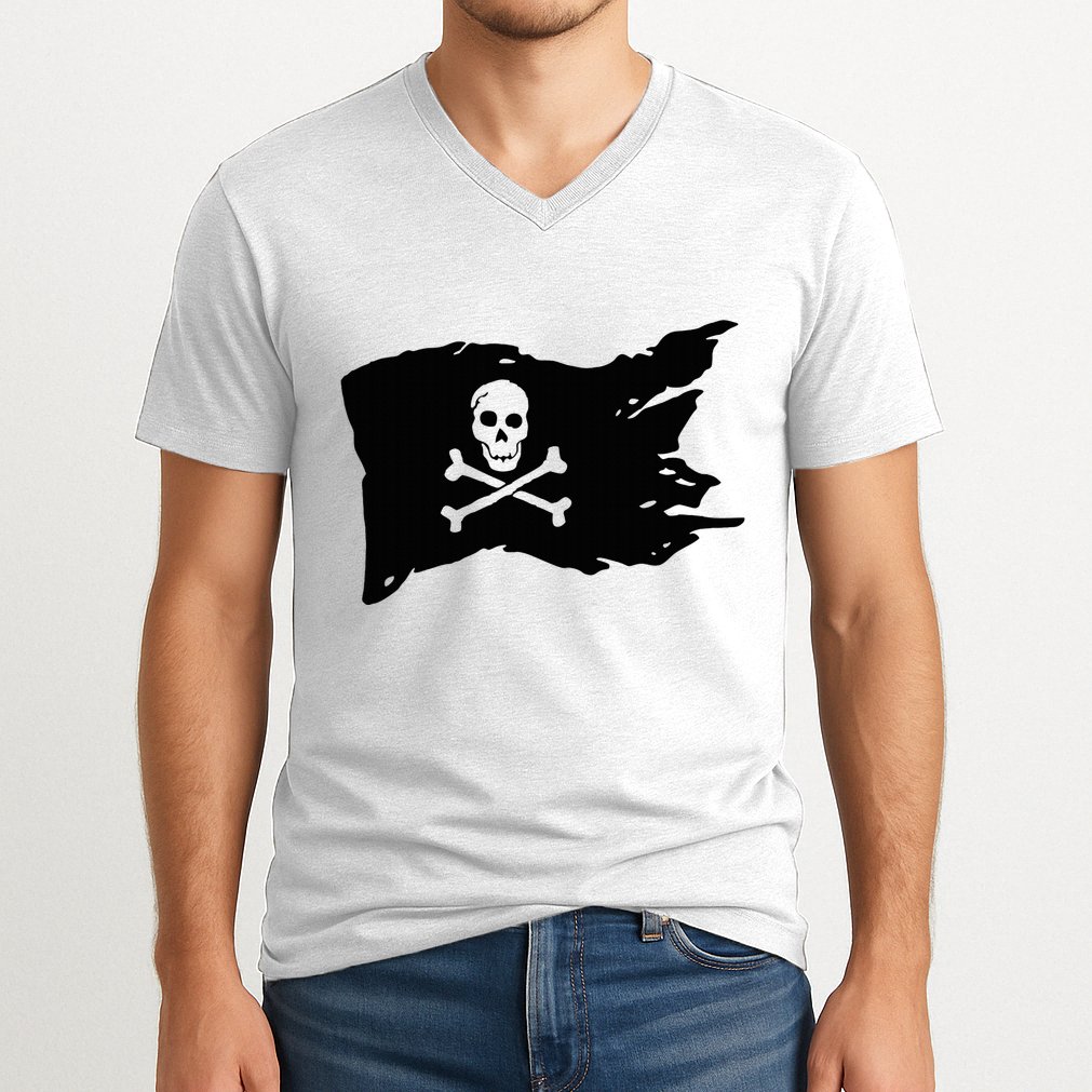 Skull Pirate Flag Jolly Roger Crossbones V-Neck T-Shirt