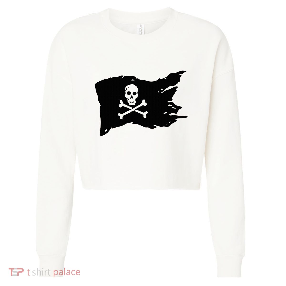 Skull Pirate Flag Jolly Roger Crossbones Cropped Pullover Crew