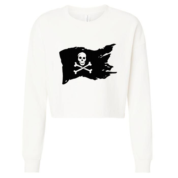 Skull Pirate Flag Jolly Roger Crossbones Cropped Pullover Crew