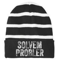 Solvem Probler Funny Problem Solver Vintage Distressed Striped Beanie with Solid Band