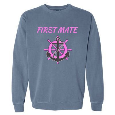 S Pink First Mate Boat Anchor Nautical Gift Garment-Dyed Sweatshirt