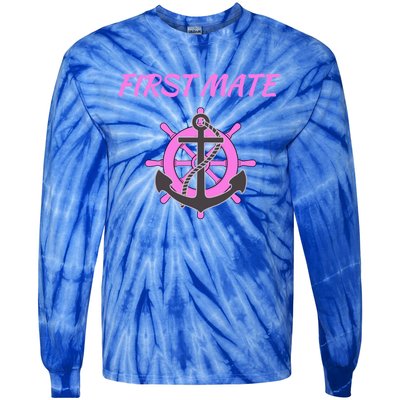 S Pink First Mate Boat Anchor Nautical Gift Tie-Dye Long Sleeve Shirt