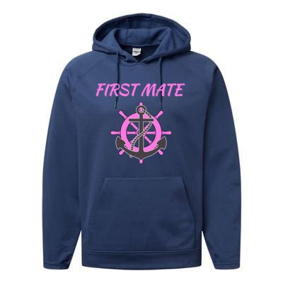 S Pink First Mate Boat Anchor Nautical Gift Performance Fleece Hoodie