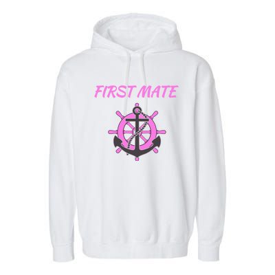 S Pink First Mate Boat Anchor Nautical Gift Garment-Dyed Fleece Hoodie