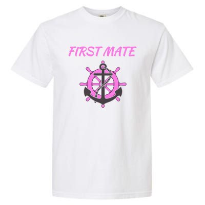 S Pink First Mate Boat Anchor Nautical Gift Garment-Dyed Heavyweight T-Shirt