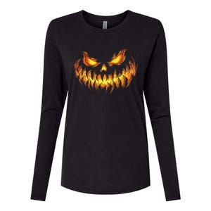 Scary Pumpkin Face Halloween Jack O Lantern Trick Treat Womens Cotton Relaxed Long Sleeve T-Shirt