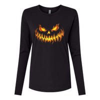 Scary Pumpkin Face Halloween Jack O Lantern Trick Treat Womens Cotton Relaxed Long Sleeve T-Shirt