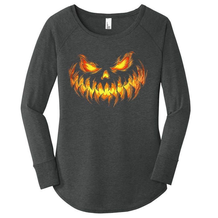 Scary Pumpkin Face Halloween Jack O Lantern Trick Treat Women's Perfect Tri Tunic Long Sleeve Shirt