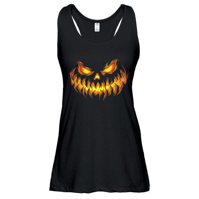 Scary Pumpkin Face Halloween Jack O Lantern Trick Treat Ladies Essential Flowy Tank