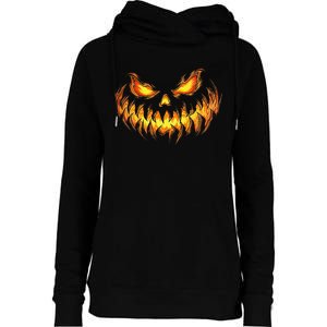 Scary Pumpkin Face Halloween Jack O Lantern Trick Treat Womens Funnel Neck Pullover Hood