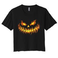 Scary Pumpkin Face Halloween Jack O Lantern Trick Treat Women's Crop Top Tee