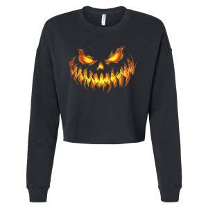 Scary Pumpkin Face Halloween Jack O Lantern Trick Treat Cropped Pullover Crew